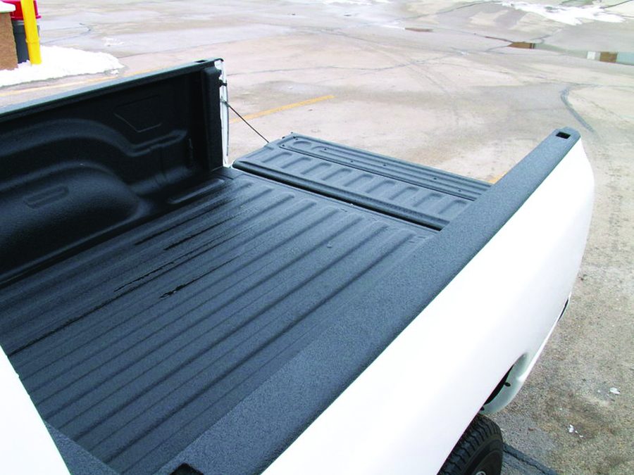 Truck bed sprayed with Flak Jacket polyurea rust coating